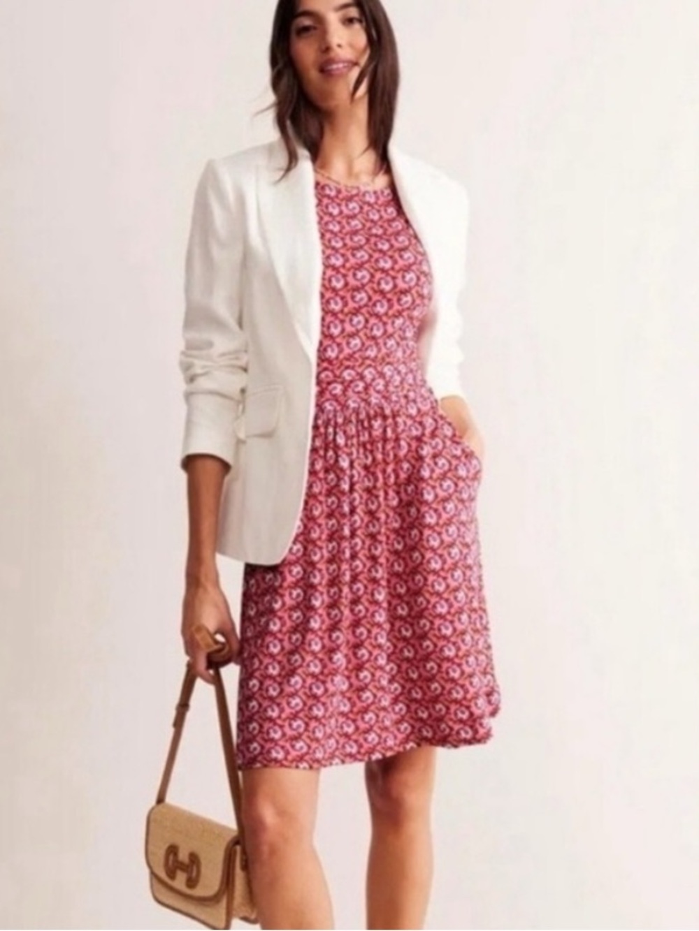 BOGO! Boden Amelie Jersey Knit Dress Foliage Terrace Pink Floral Print 2